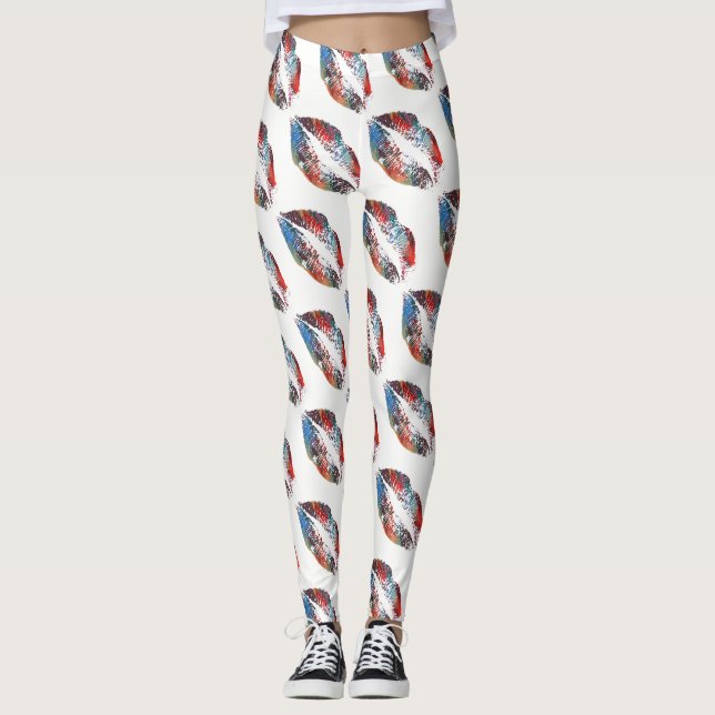 Färgglada Läppar Modern Vit #7 Leggings (Framsida)