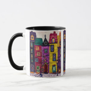 Färgglada lapptäcken Hus Textil konst Mugg