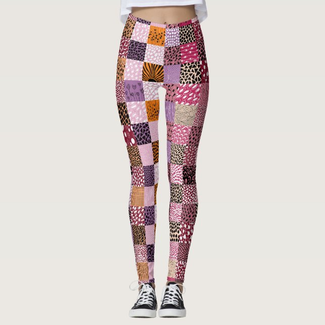 Färgglada lapptäckslegginningar för kvinnor leggings (Framsida)