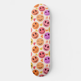 Färgglada leende glada ansikten med hjärtan   mini skateboard bräda 18,5 cm