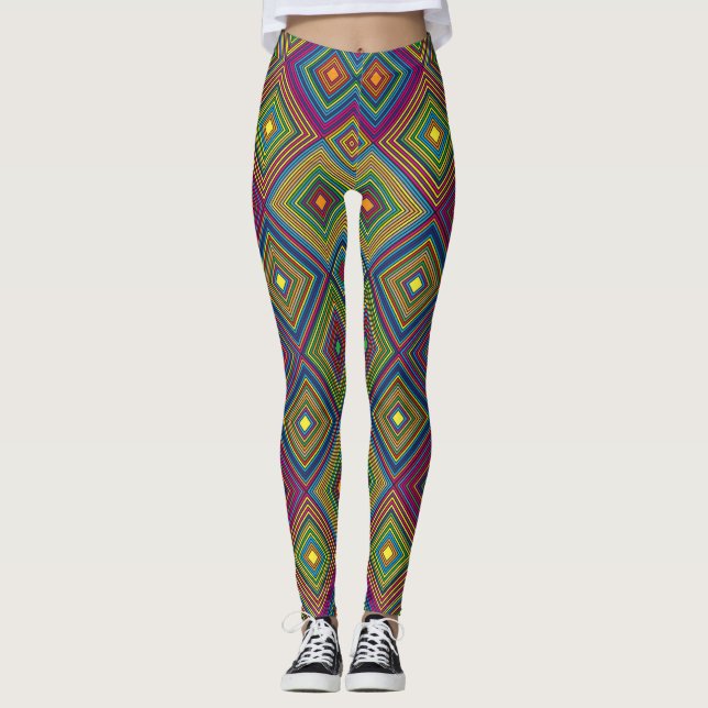 Färgglada leggings har ett livfullt geometriskt mö (Framsida)