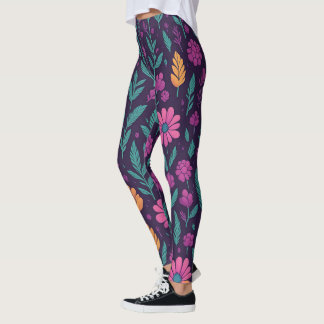 Färgglada Leggings Med Blommönster – Livliga Växte