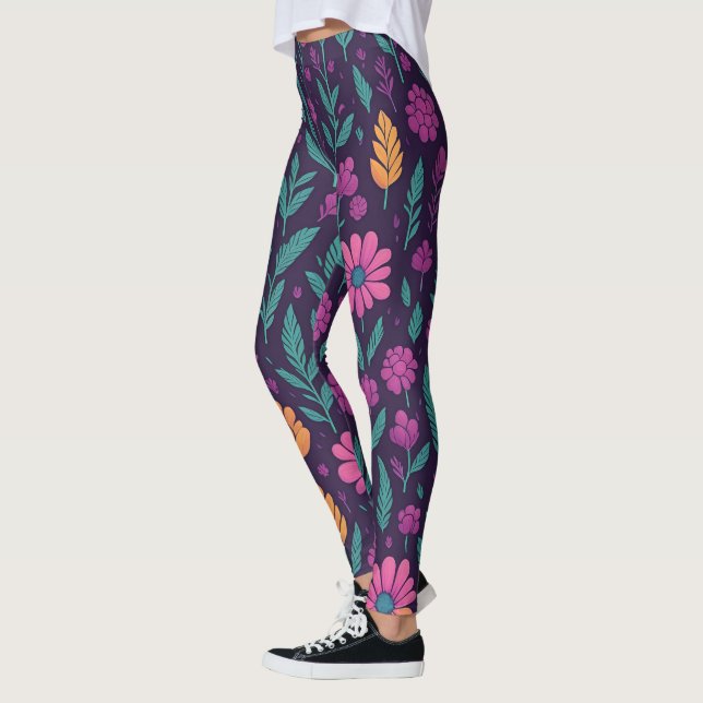 Färgglada Leggings Med Blommönster – Livliga Växte (Vänster)