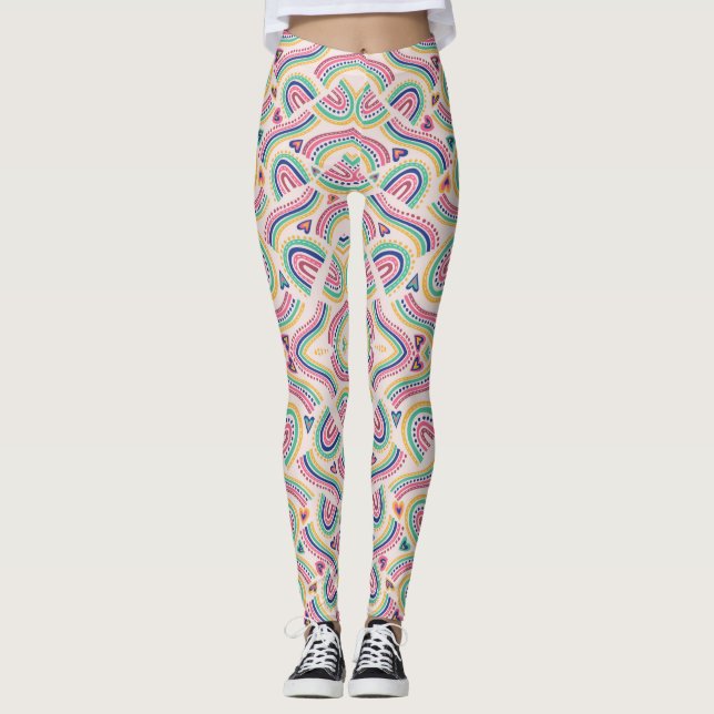 Färgglada leggings med djärva, abstrakta regnbågar (Framsida)