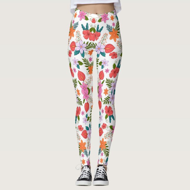Färgglada leggings med ett livfullt blommotiv  (Framsida)