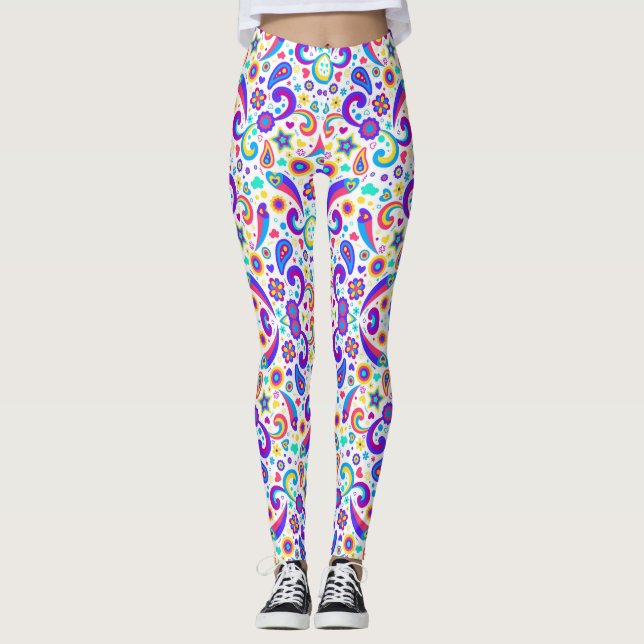 Färgglada leggings med ett livfullt paisley-mönste (Framsida)