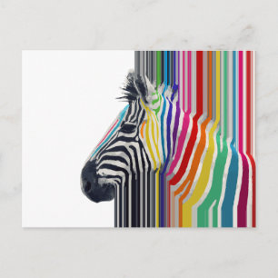 Färgglada livfulla randiga zebra-målning vykort