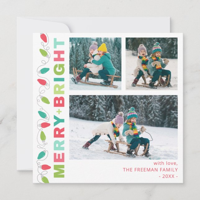 Färgglada Ljus Glad + Ljus Fotokort Julkort (Framsida)
