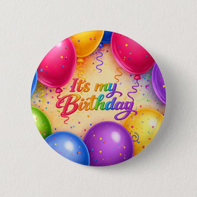 Färgglada ljusa ballonger Det är min födelsedag Knapp (Framsida)