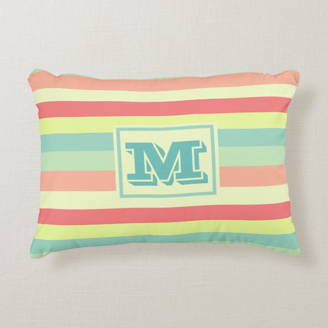 Färgglada ljusa ränder Modernt monogram Prydnadskudde (Framsidan)