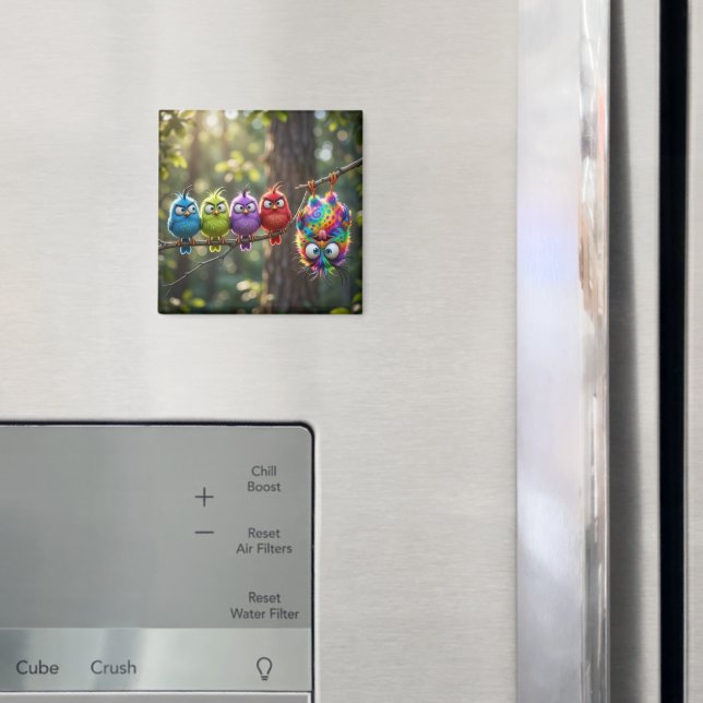 Färgglada luddiga små fåglar magnet (In Situ (Fridge))