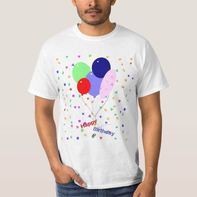 Färgglada lyckliga födelsedagsballonger t shirt (Framsida)