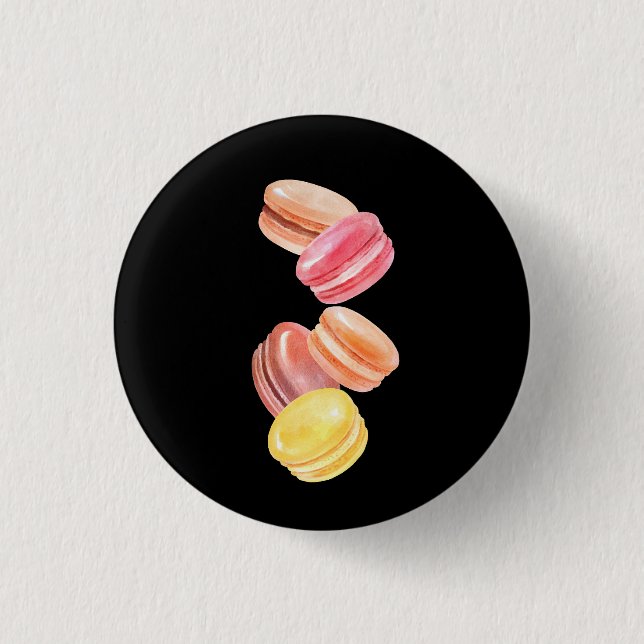 Färgglada Macarons Akvarellkonst Knapp (Framsida)