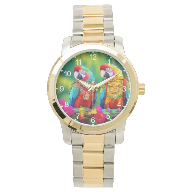 Färgglada Macaw-fåglar på grenen-67859 Armbandsur (Framsida)