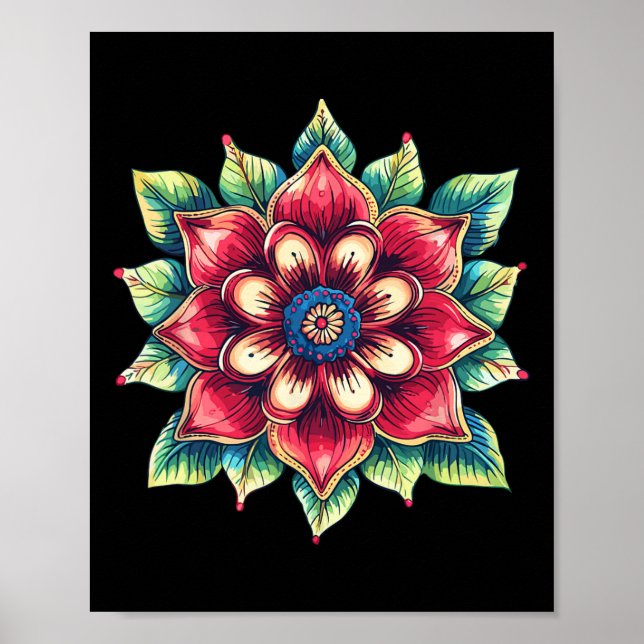 Färgglada Mandala Blomma Boho Yoga Lotus Symbol  Poster (Framsidan)