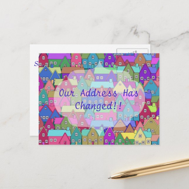 Färgglada Många Hus Flyttkort Meddelande Vykort (Fram/Back In Situ)