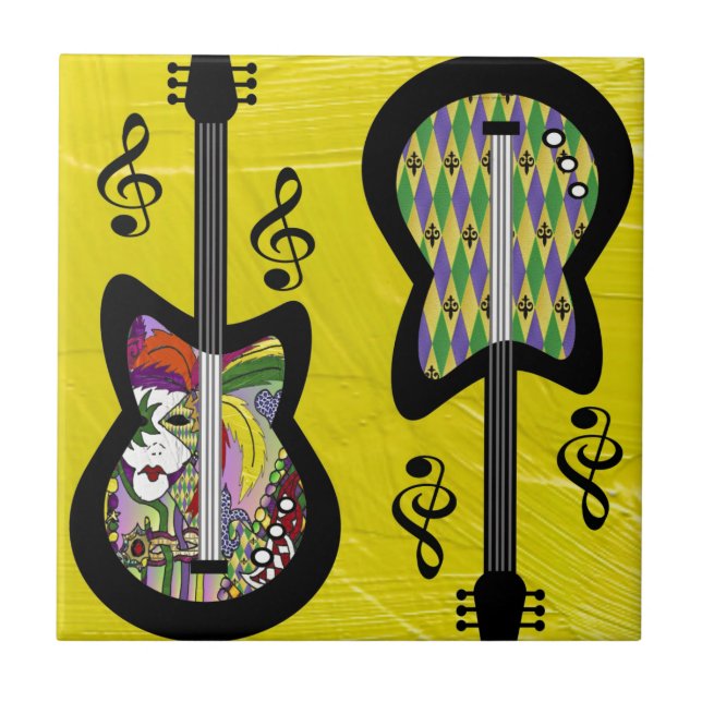 Färgglada Mardi Gras-gitarrer Kakelplatta (Framsidan)
