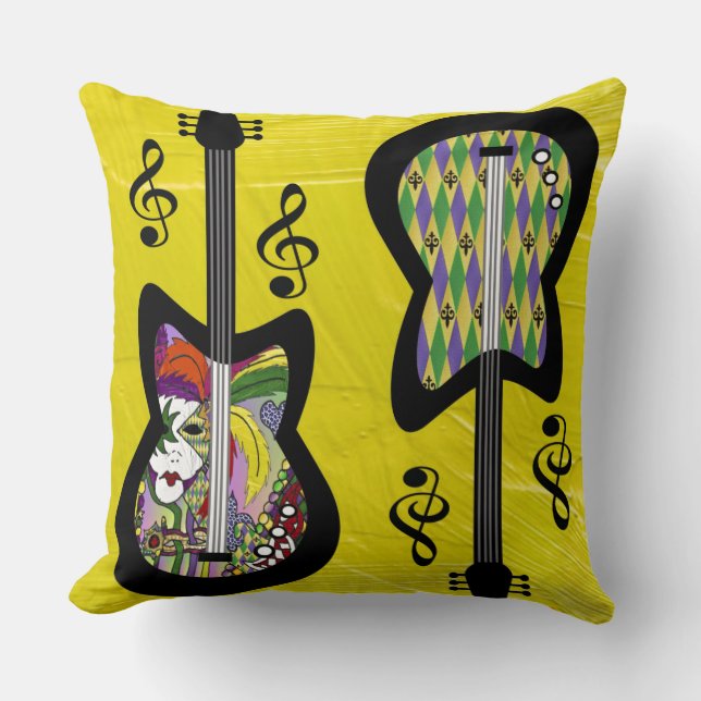 Färgglada Mardi Gras-gitarrer Kudde (Framsida)