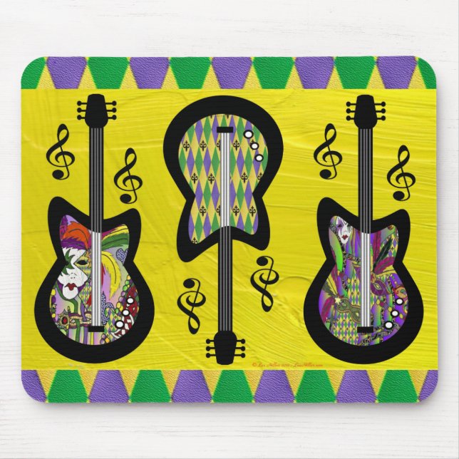 Färgglada Mardi Gras-gitarrer Musmatta (Framsidan)