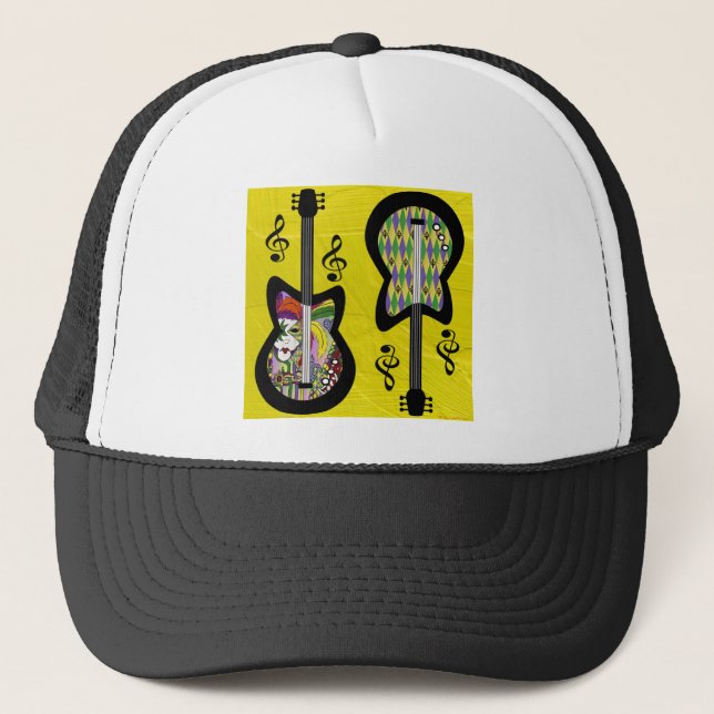 Färgglada Mardi Gras-gitarrer Truckerkeps (Framsida)