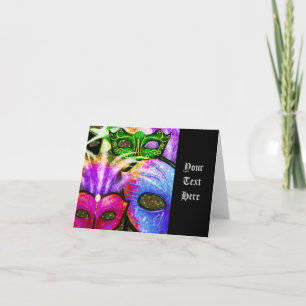 Färgglada Mardi Gras-masker Notkort Kort