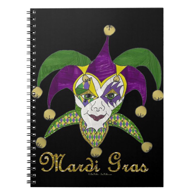 Färgglada Mardi Gras-narrar Mask Anteckningsbok (Framsidan)