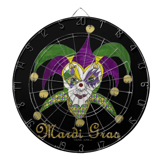 Färgglada Mardi Gras-narrar Mask Darttavla (Framsidan)