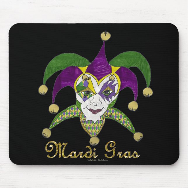 Färgglada Mardi Gras-narrar Mask Musmatta (Framsidan)