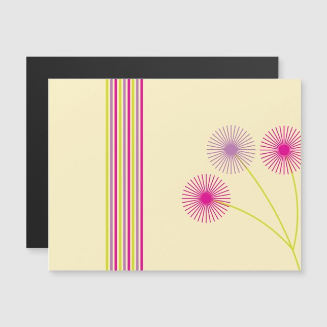 Färgglada maskrosblommor, ränder, boho abstrakt magnetisk inbjudningskort (Fram/baksida)