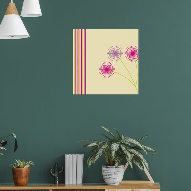 Färgglada maskrosblommor, ränder, boho abstrakt poster (Vardagsrum 1)