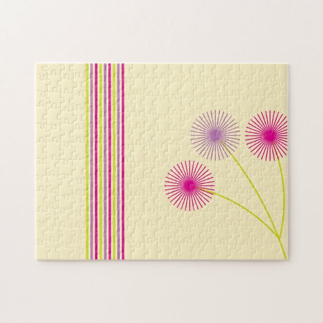 Färgglada maskrosblommor, ränder, boho abstrakt pussel (Horisontell)