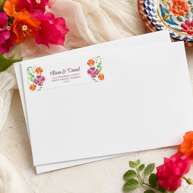 Färgglada mexikanska blomsterfirande returadress etikett (Colorful Mexican Floral Fiesta Return Address Label)
