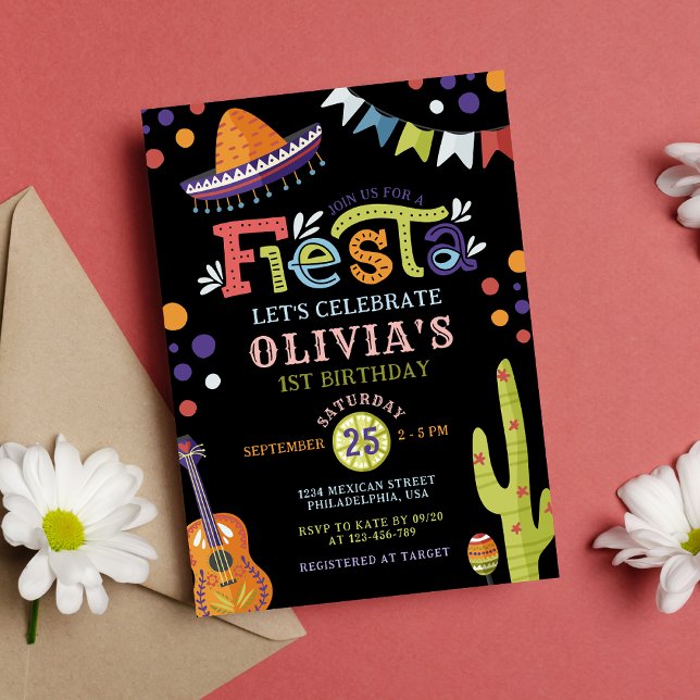 Färgglada mexikanska fiesta Första födelsedagen Sv Inbjudningar (Skapare uppladdad)