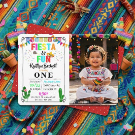 Färgglada mexikanska fiesta & rolig 1-års fotofest inbjudningar