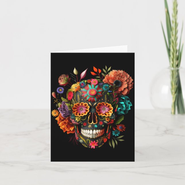 Färgglada mexikanska skalle mönster blommor Hallow Kort (Framsida)
