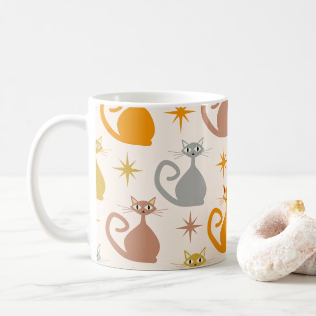 Färgglada Mid Century Atomkatten med stjärnexplosi Kaffemugg (Med munk)