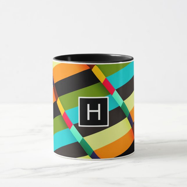 Färgglada moderna abstrakta ränder & monogram mugg (Center)