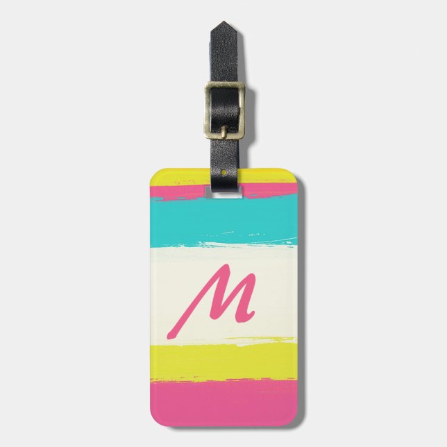 Färgglada moderna akvarellpenseldrag monogram bagagebricka (Vertikal Framsida)