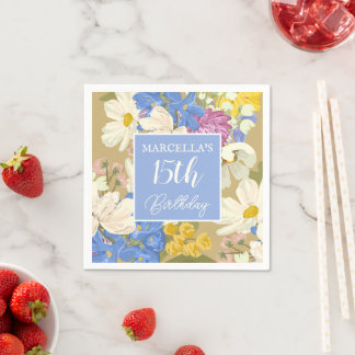 Färgglada Moderna Blomsterblommor 15-års Födelseda Pappersservett
