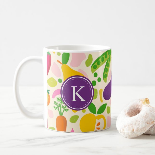 Färgglada Monogram Frukter Grönsaker  Kaffemugg (Med munk)