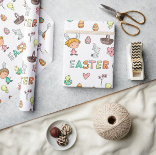 Färgglada mönster kaniner ägg barn påsk presentpapper