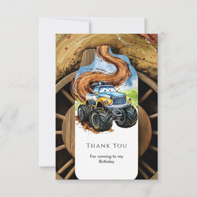 Färgglada monstertruck födelsedagsfirande med spec tack kort (Framsida)