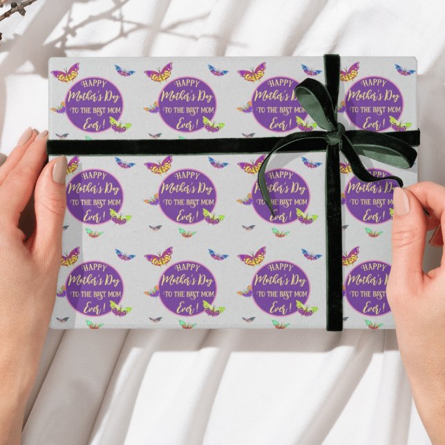 Färgglada mormorsdags hälsningar med fjärilar presentpapper (Skapare uppladdad)