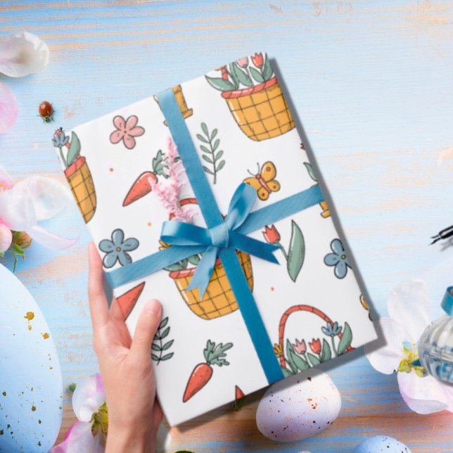 Färgglada Morötter Blommor Vår Mönster Påsk  Presentpapper (Skapare uppladdad)