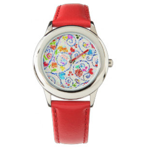 Färgglada mosaikhjärtan och virvlar Whimsical barn Armbandsur