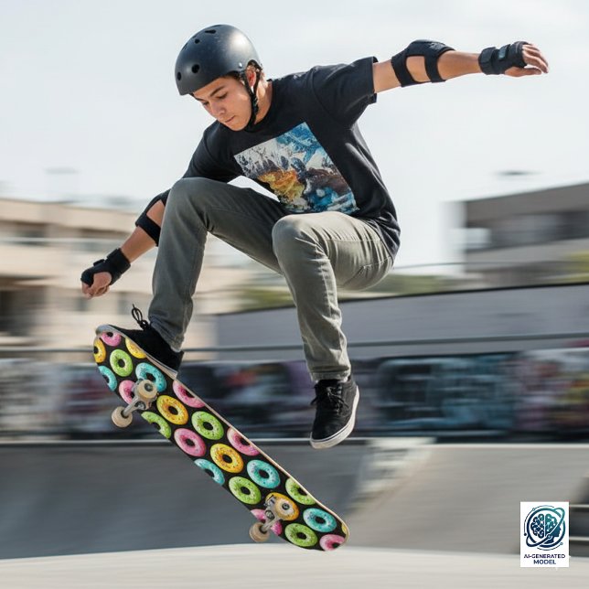 Färgglada munkar med strössel mini skateboard bräda 18,5 cm (Colorful Donuts Skateboard Cover Photo)