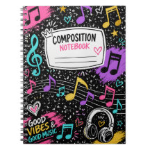 Färgglada musiknoter & bra vibbar kompositionsbok