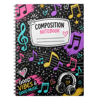 Färgglada musiknoter & bra vibbar kompositionsbok anteckningsbok