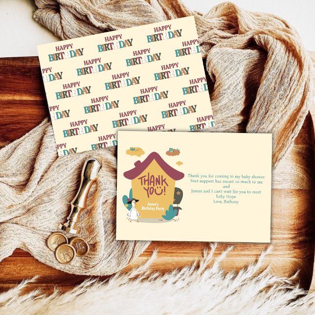 Färgglada mysiga hus barn födelsedag tackkort tack kort (Colorful Cozy House Kids Birthday Thank You Card)