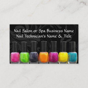 Färgglada nagellacksflaskor, nagelsalong visitkort